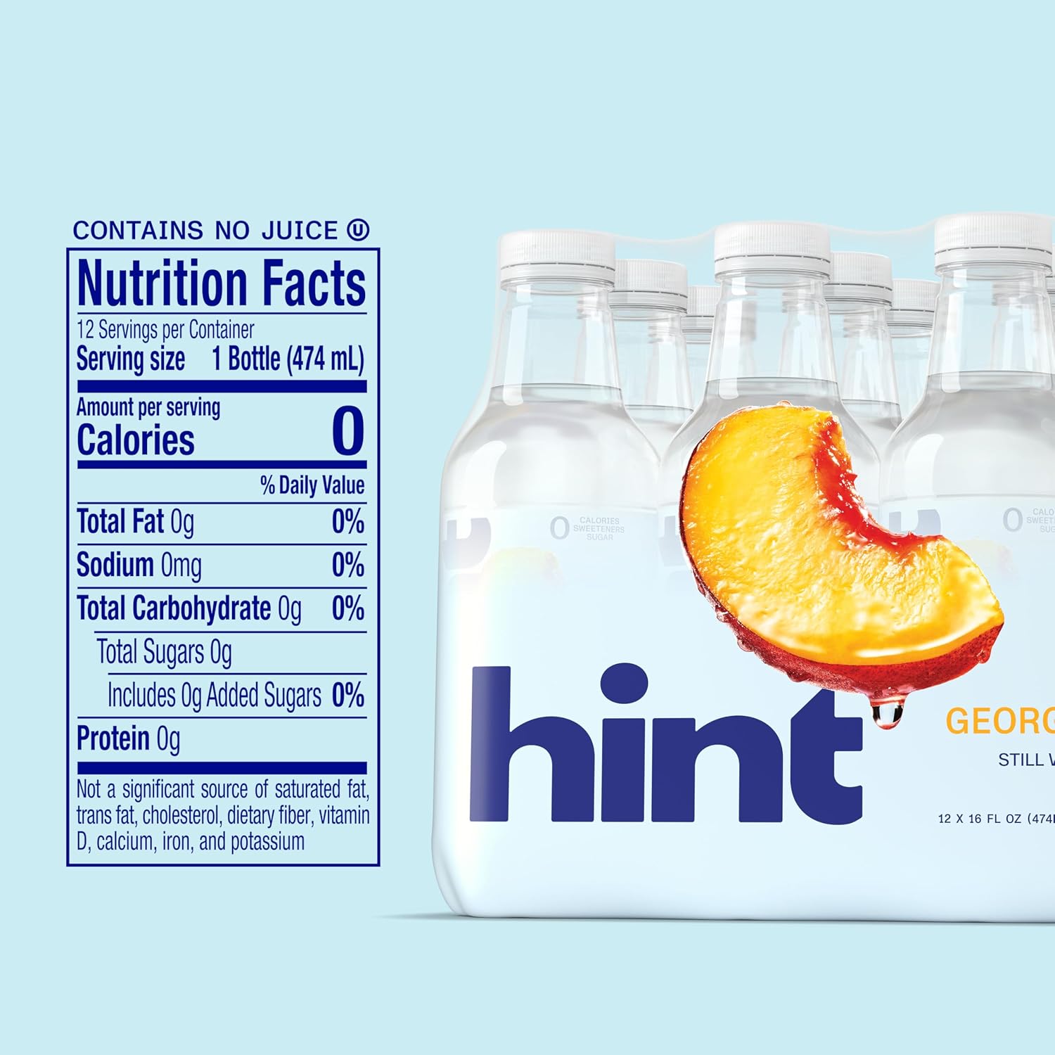 Hint Flavored Water Zero Sugar 0 Calories - Georgia Peach (12 pack)