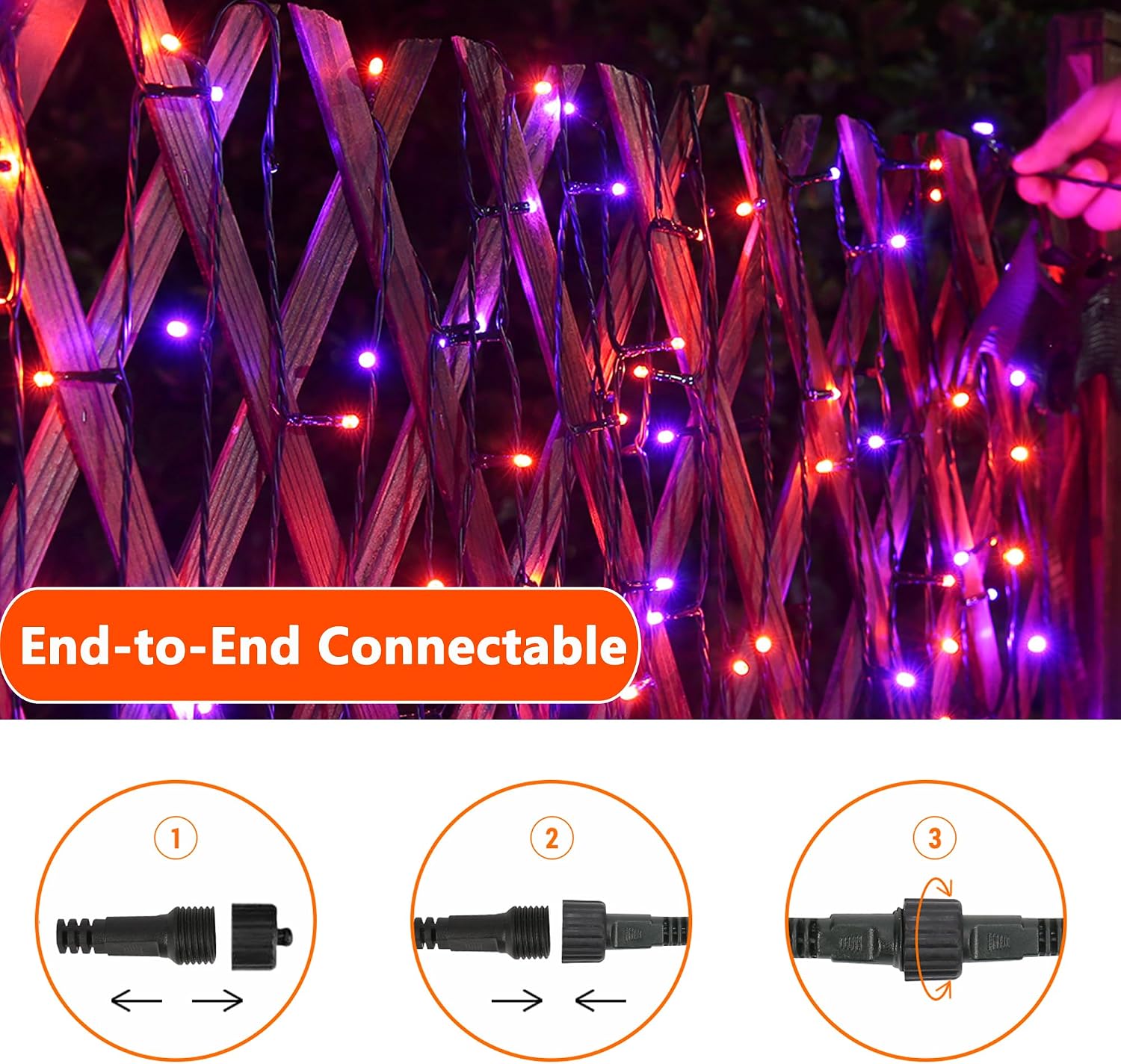 Joomer Orange Purple Halloween Lights, 100FT 300LED Plug-in String Lights