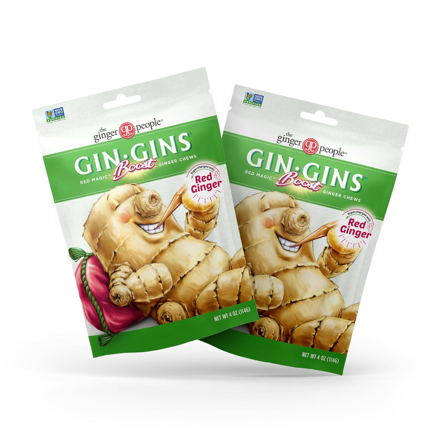GIN GINS Boost Red Magic Ginger Chews Digestive Wellness 4oz 2Pk