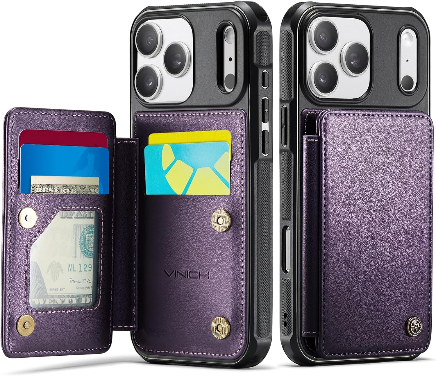 Vinich for iPhone 17 Pro Wallet Case with Card Holder, Purple