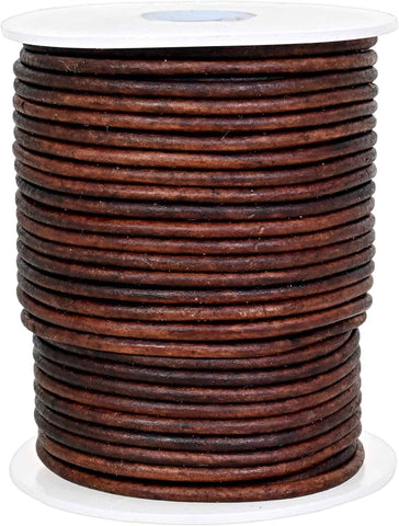 GENIQUE Real/Genuine Round Leather String Cord for Necklace, Bracelets, Jewellery, Braiding (2mm, Antique Brown Distressed)
