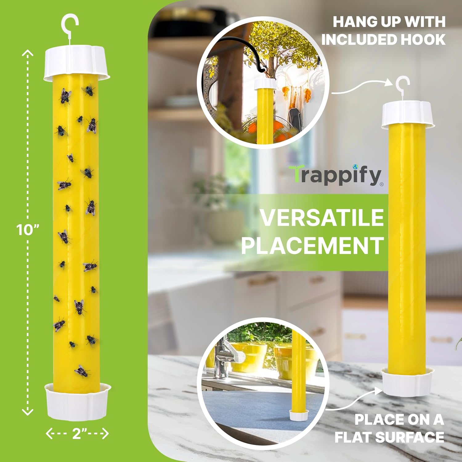 Trappify Hanging Fly Trap & Fruit Fly Traps for Indoors, Yellow, 4 Pack
