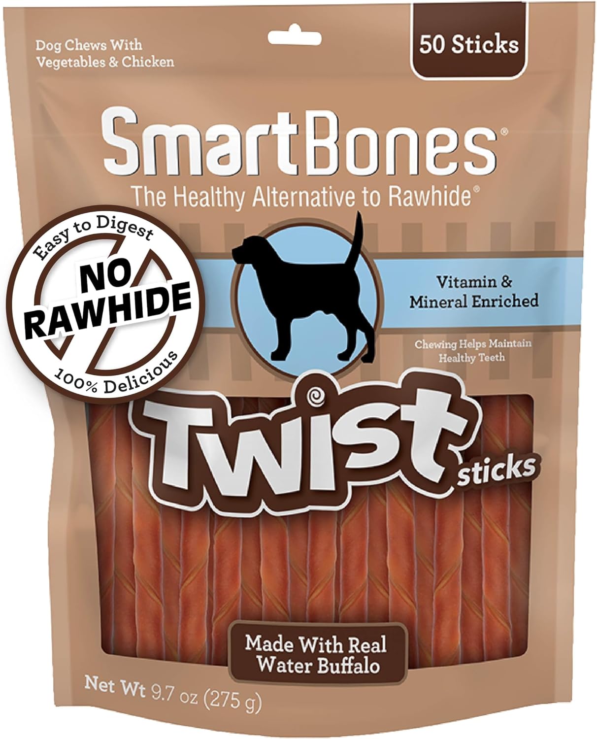 SmartBones Twist Sticks Rawhide-Free Dog Treats, Water Buffalo, 50 Count