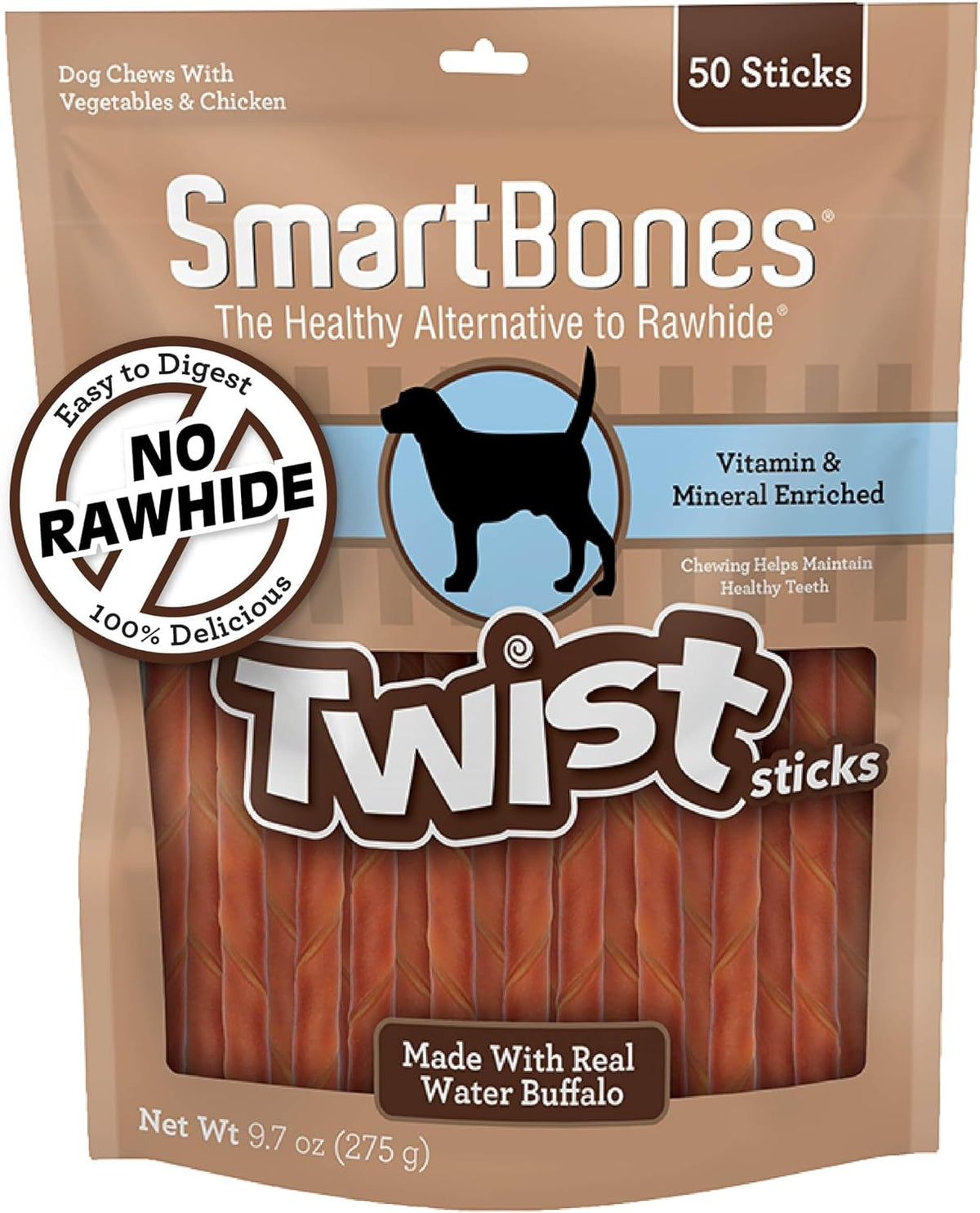 SmartBones Twist Sticks Rawhide-Free Dog Treats, Water Buffalo, 50 Count