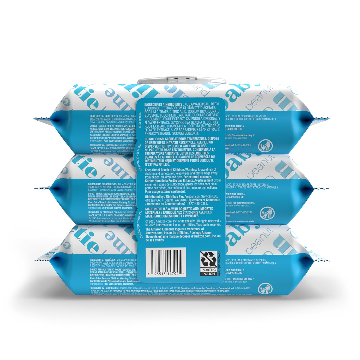 Amazon Elements Baby Wipes, Unscented, Hypoallergenic, Alcohol-Free, 270 Count, Flip-Top Packs