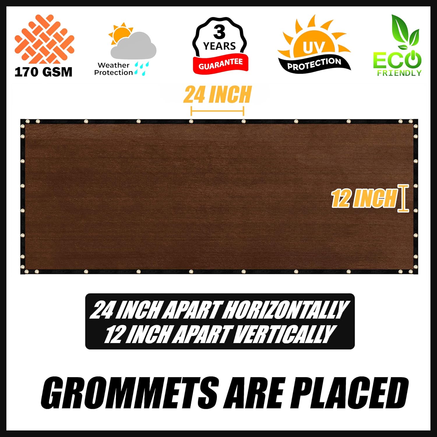 Royal Shade 4' x 10' Brown Fence Privacy Screen Windscreen Cover Netting Mesh Fabric Cloth - Cable Zip Ties Included (We Make Custom Size)