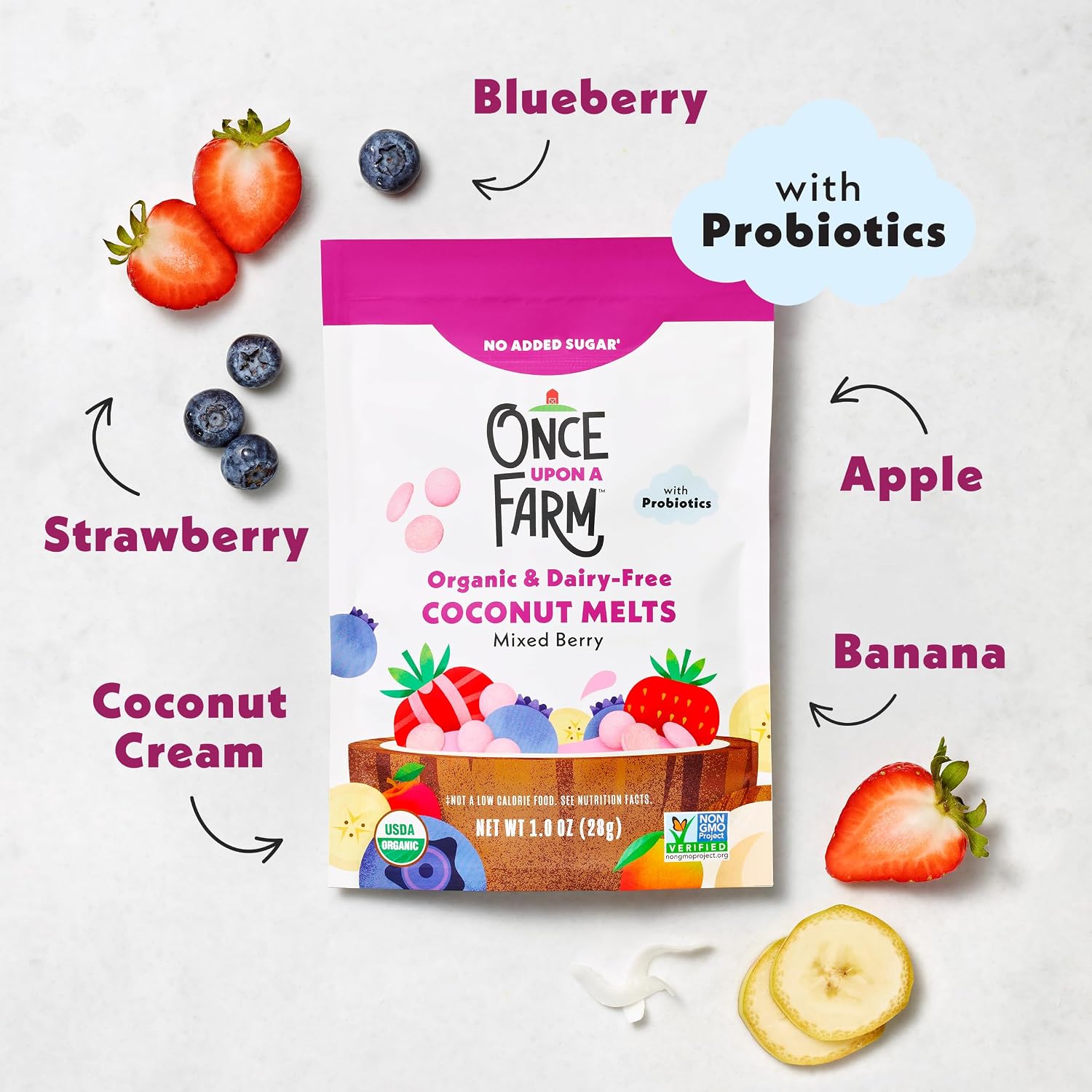 Once Upon a Farm Organic Coconut Melts, Mixed Berry, 1oz