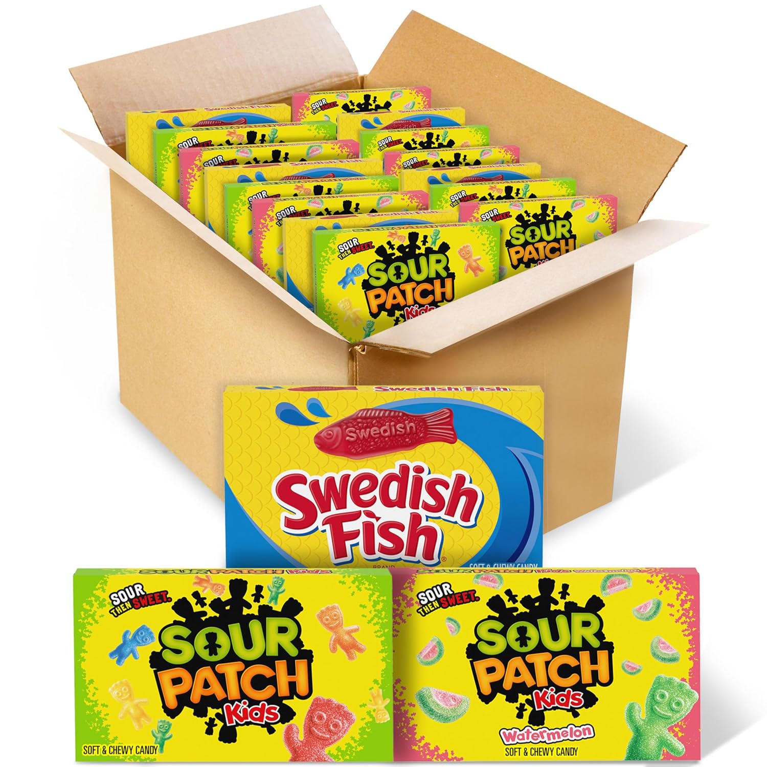 SOUR PATCH KIDS & SWEDISH FISH Soft & Chewy Gummy Candy Variety Pack, 15 ct