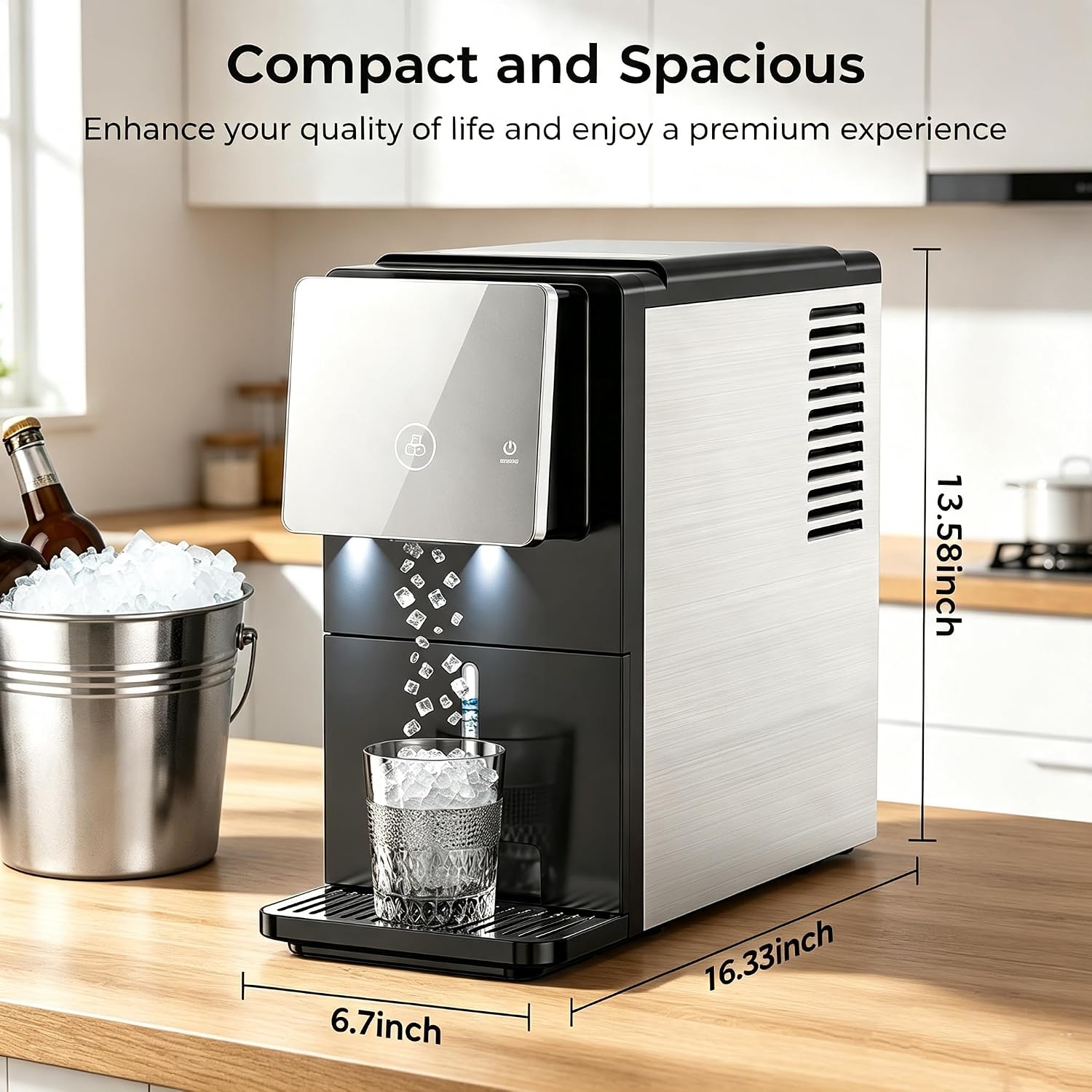 COWSAR Nugget Countertop Ice Maker, Automatic Ice Dispenser, 33 lbs/Day Chewable Pellet Ice Machine with Self-Cleaning & Measured Dispensing, Portable Ice Maker for Home, Kitchen, Office