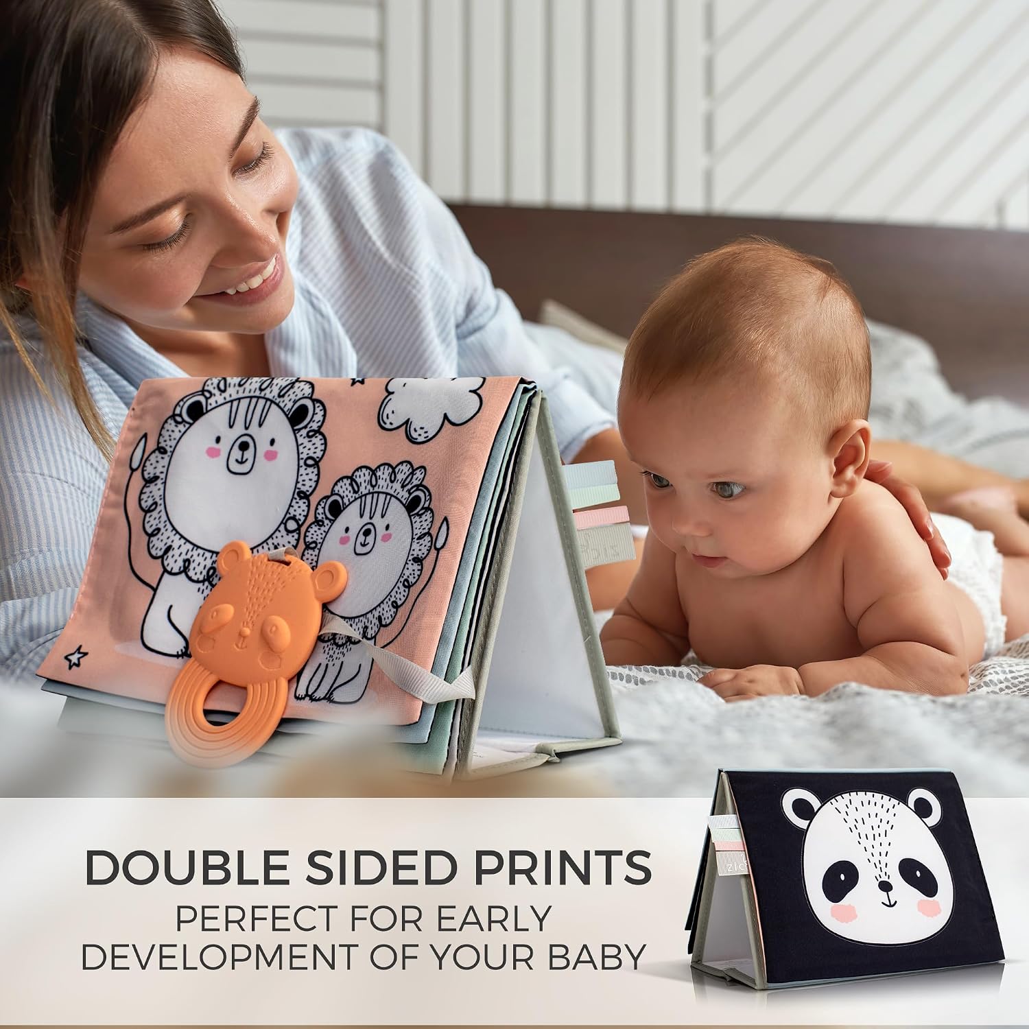 Soft Tummy Time Book w/ Baby Safe Mirror - High Contrast Montessori Toy