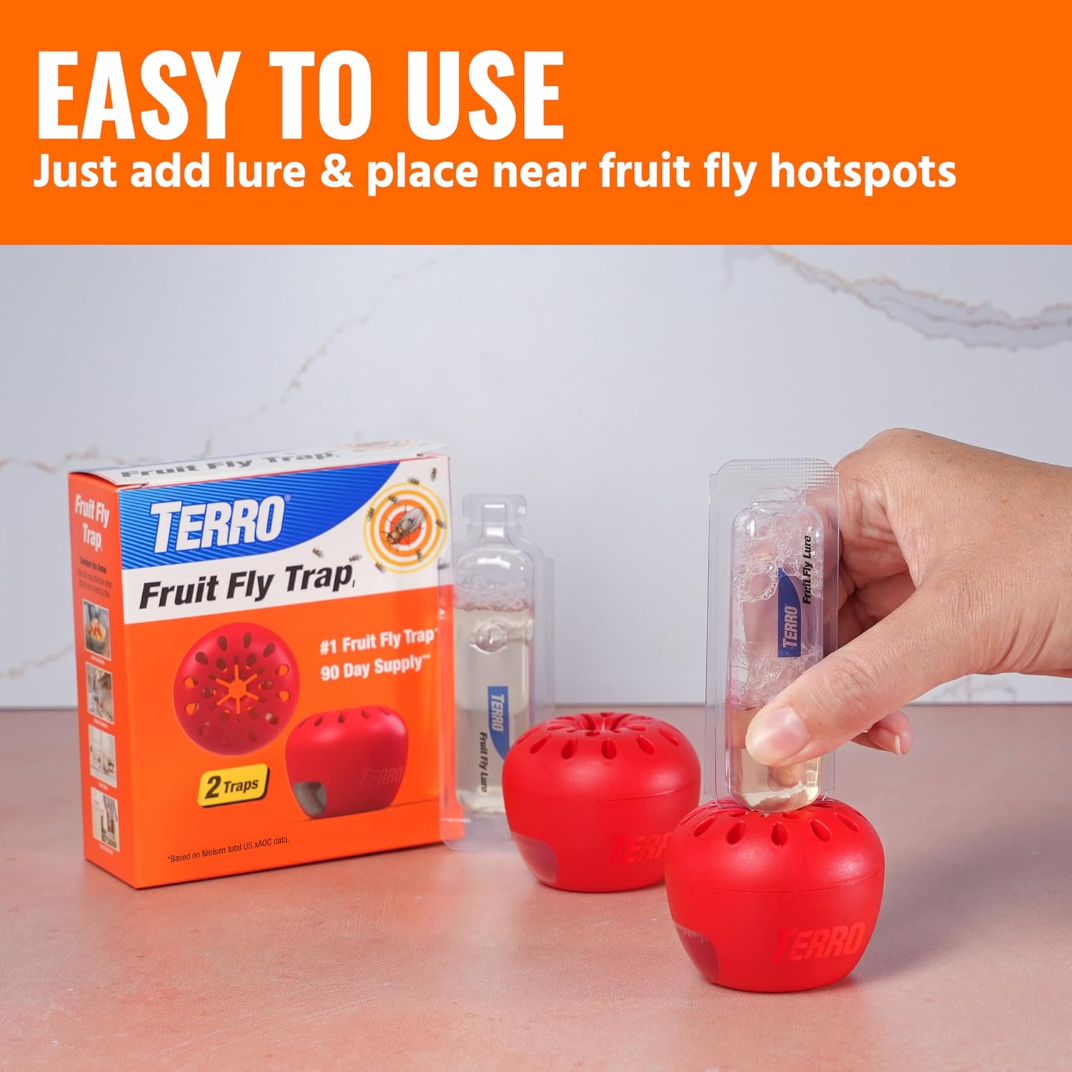 TERRO Fruit Fly Trap 4-Pack, 180 Day Lure Supply, Food-Based Lure