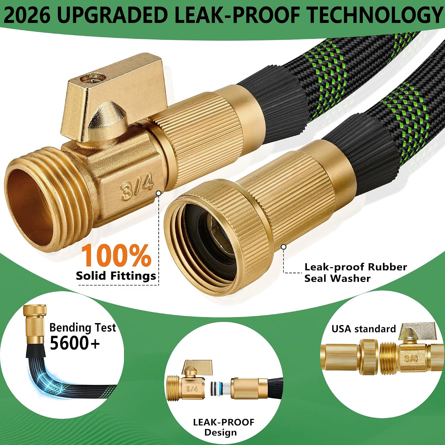 75 ft Garden Hose, 2026 Upgraded Lightweight with 3/4" Solid Brass Fittings, Ultra Durable No Kink Flexible Hose with 10-Function Nozzle, Leak-Free All-Weather for Yard, Lawn