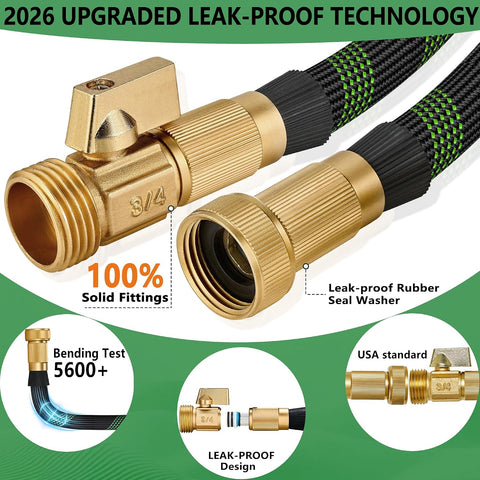75 ft Garden Hose, 2026 Upgraded Lightweight with 3/4" Solid Brass Fittings, Ultra Durable No Kink Flexible Hose with 10-Function Nozzle, Leak-Free All-Weather for Yard, Lawn