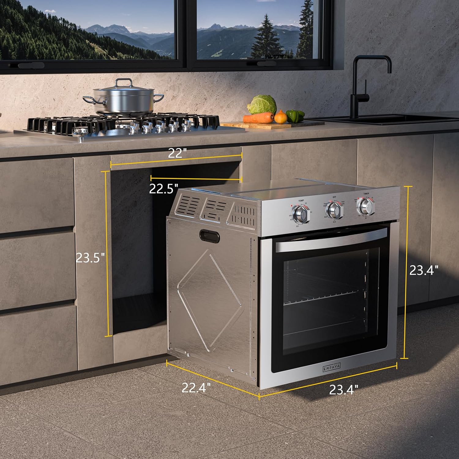 Empava 24" 2.5 cu ft Single Electric Wall Oven, Mechanical Knobs, 24WOE40L