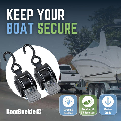 BoatBuckle Mini G3 Retractable Transom Tie Downs 1 x 6 ft, 1,400 lb, 2-Pack