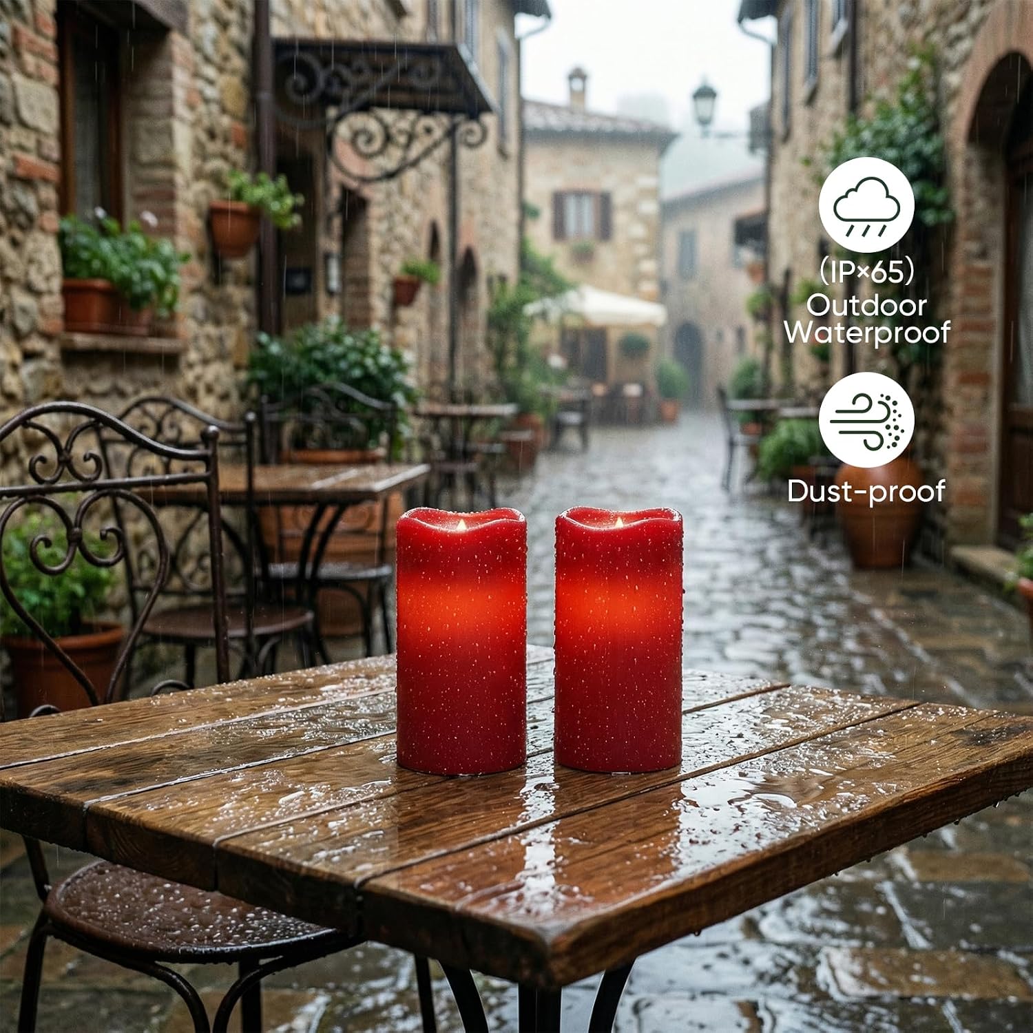 Amagic 3"x6" Red Flameless Candles with Remote, Christmas Candles Battery Operated with Timer, Waterproof LED Pillar Candles for Thanksgiving Table, Home, Outdoor Decor, Plastic, Set of 6