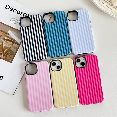 Compatible with iPhone 15 Case, Cute Fashion Aesthetic Striped Pattern Cover for Women, Shockproof Soft TPU and Hard PC Protective Phone Case for iPhone 15 6.1"- Pink