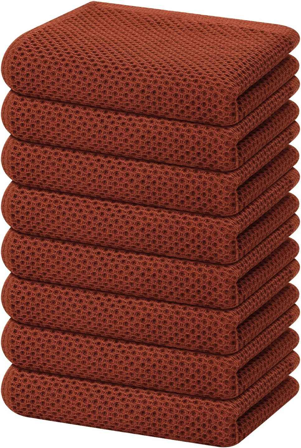 Homaxy 100% Cotton Waffle Weave Kitchen Dish Towels 8-Pack, Rust