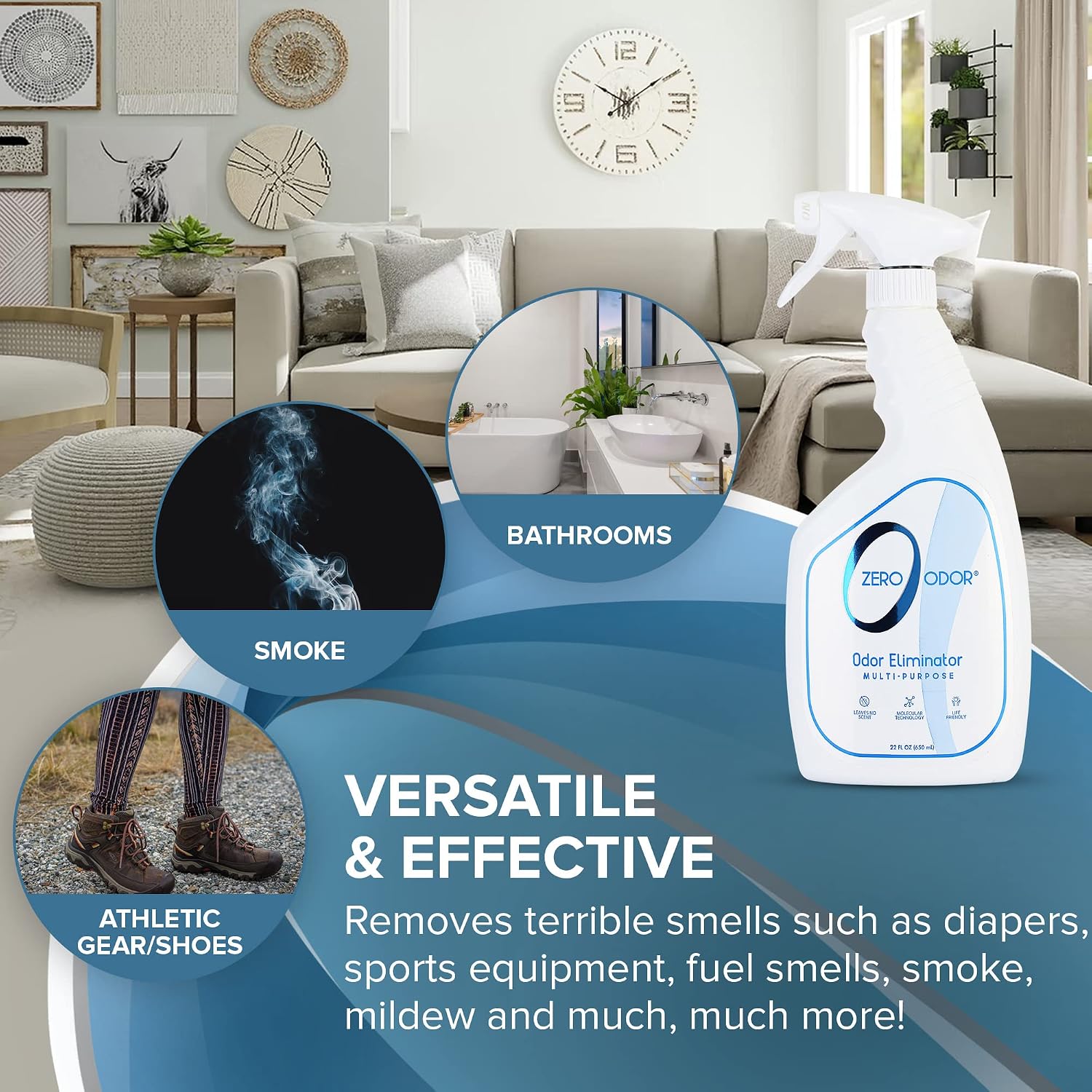 Zero Odor Multi-Purpose Odor Eliminator, Fabric & Room Deodorizer, 22 oz