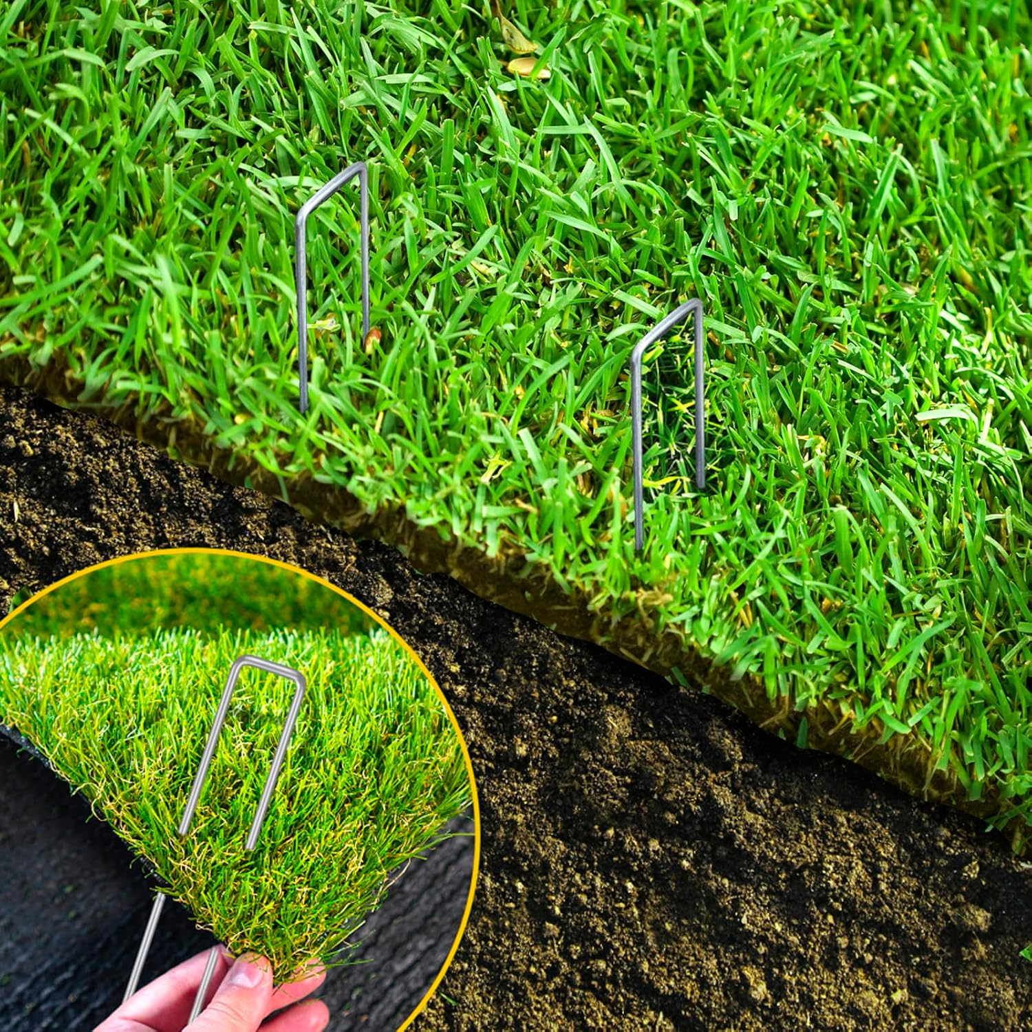 CEWOR 22 Pack Landscape Staples 6 Inch, 11 Gauge Garden Stakes