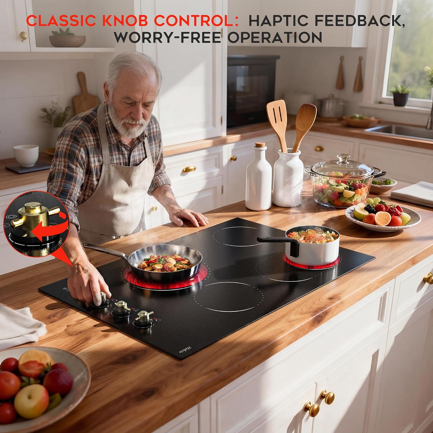 Hobsir 30 Inch Electric Cooktop, 4 Burner 6700W Dual Ring & Oval Burner