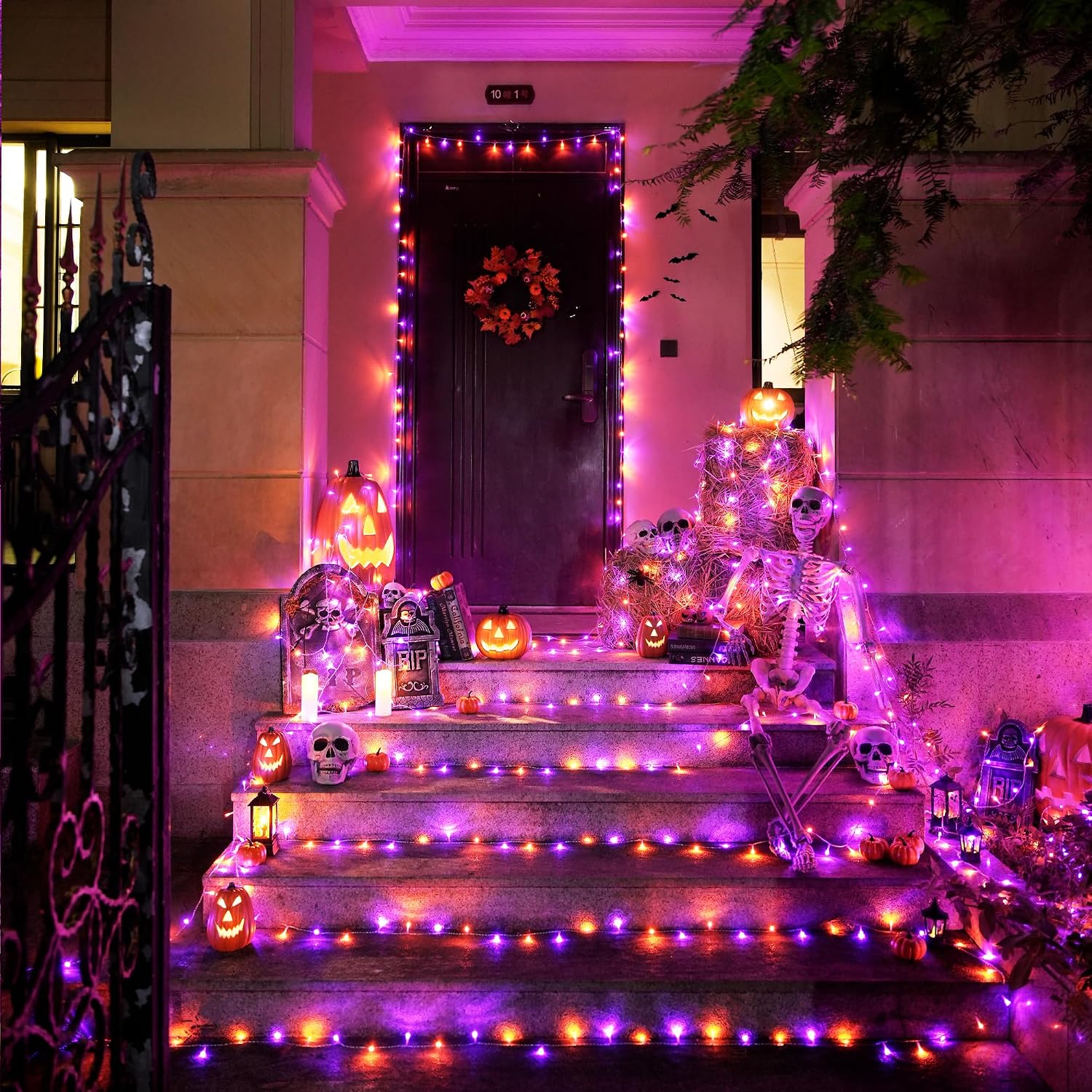 JMEXSUSS 33 FT 100 LED Orange and Purple Halloween String Lights Indoor