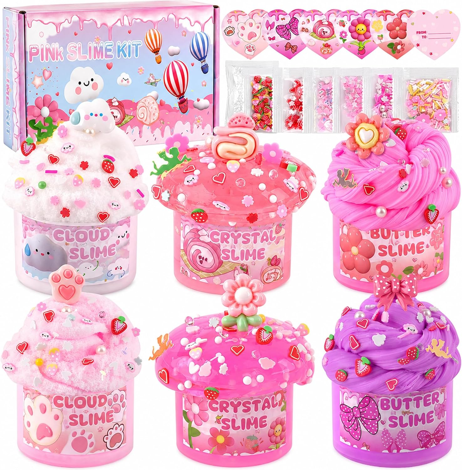 6-Pack Pink Slime Kit for Girls, Cloud Butter Squishy Birthday Gift Set