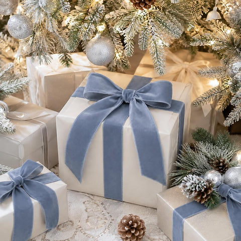 Dusty Blue Velvet Ribbon for Christmas Tree, 1.5 Inch x 10 Yards