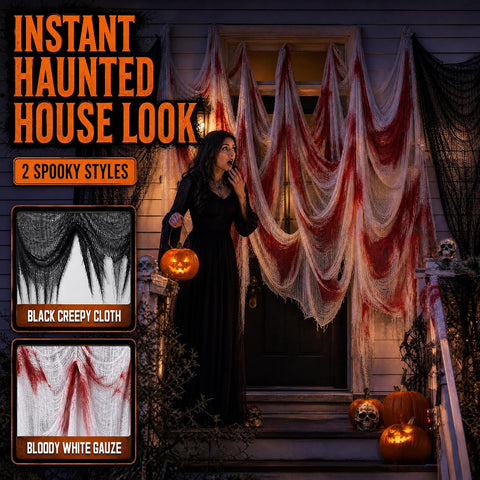 6Pcs Halloween Creepy Cloth 30×72inch, Scary Halloween Fabric Gauze, 2Pcs Blood 4Pcs Black Creepy Cloth for Yard, Doorway, Haunted House Party