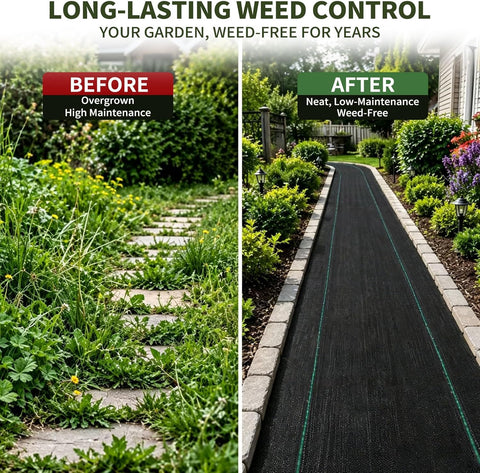 EXTRAEASY 17 in (1.4 ft) x 50 ft Landscape Fabric Weed Barrier, 3.2 oz Heavy Duty Woven Weed Blocker, Ground Cover Geotextile Fabric for Under Gravel, Garden Bed Liner & Pathways
