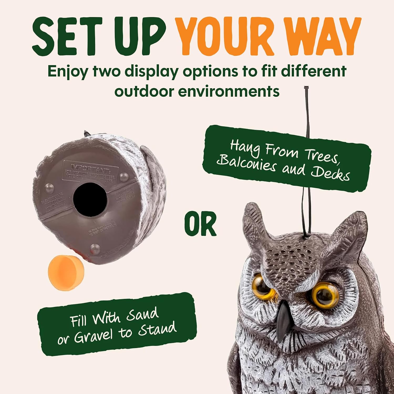 Dalen Lifelike Great Horned Owl Decoy Bird Repellent - 16-in Hand-Painted