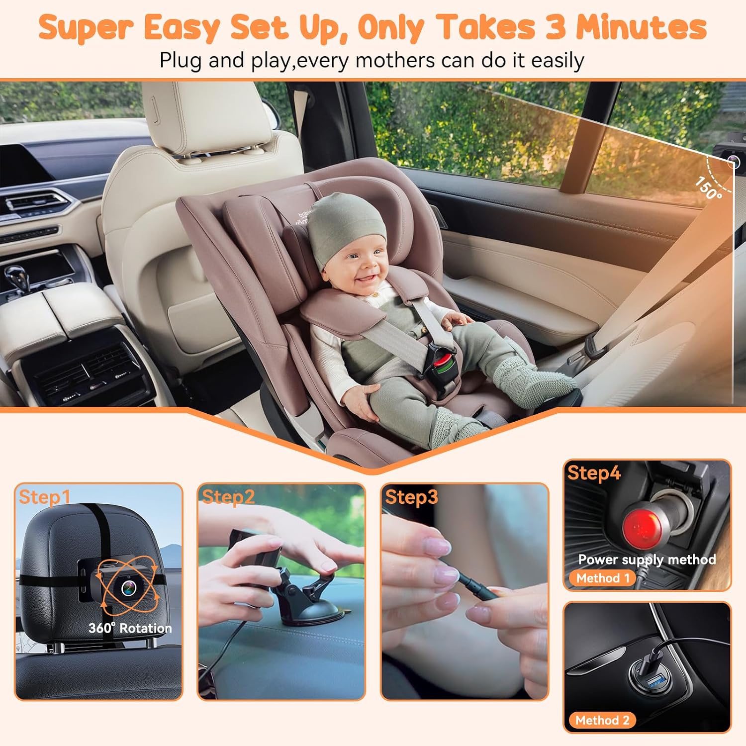 Rohent Baby Camera for Car 2 Pack: Dual HD 1080P Monitors with Night Vision