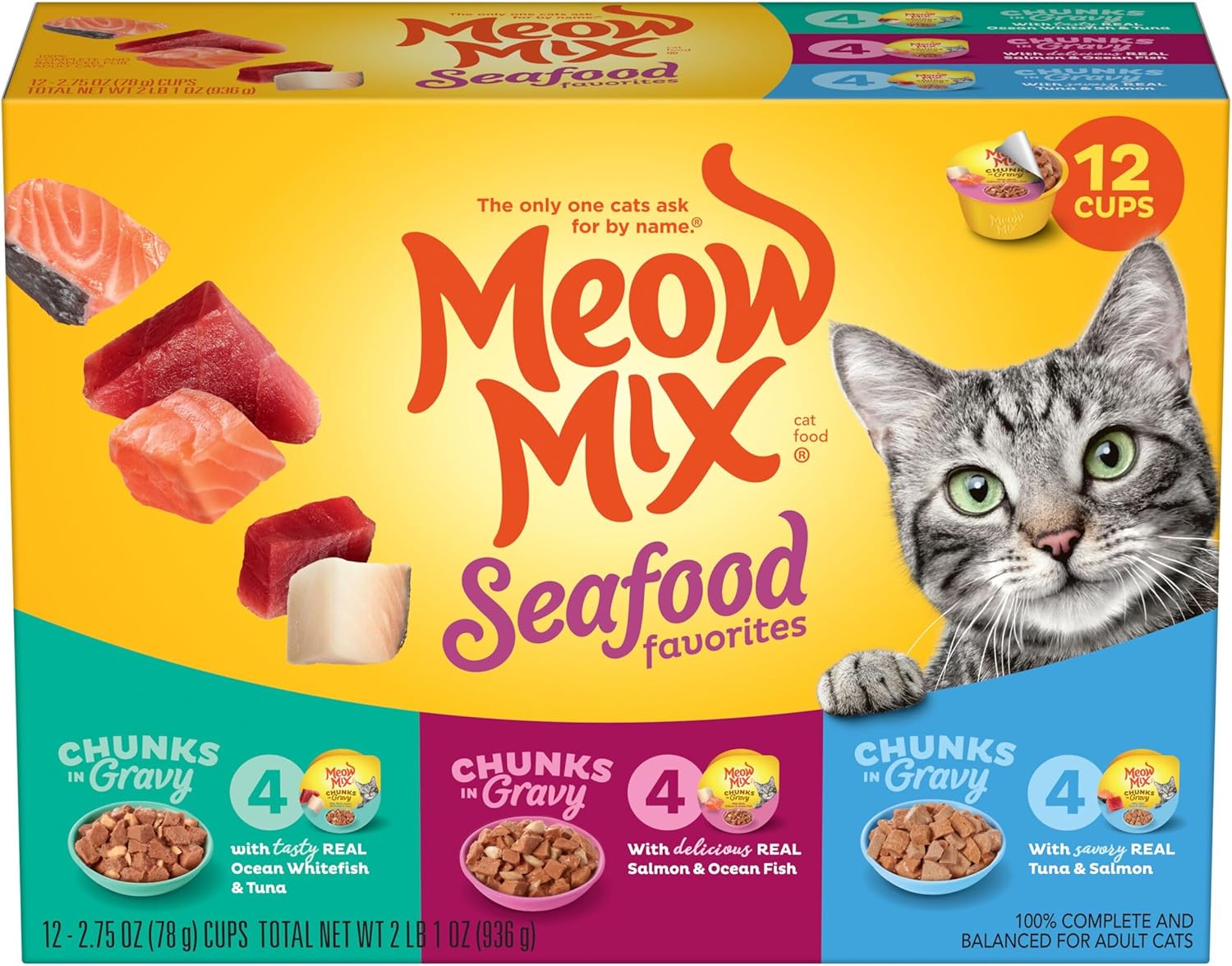 Meow Mix Seafood Favorites, Wet Food Variety Pack, 12 Cups