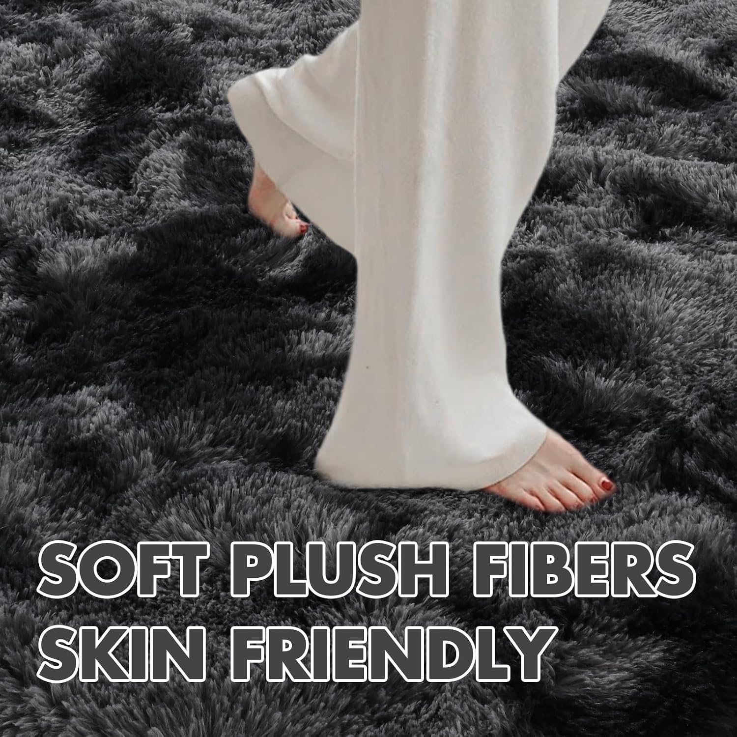 7x10 Ft Extra Large Shag Rugs for Living Room, Tie Dyed Ultra Soft Fluffy Furry Area Rugs for Bedroom Indoor Floor, Aesthetic Carpet for Kids Home Decor (Dark Grey)