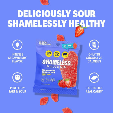 Shameless Snacks Strawberry Sour Splash Gummy Candy & Fruit Snacks - Keto
