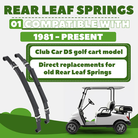 KUAFU Rear Leaf Springs Compatible With Club Car DS Golf Cart 1981-Up Heavy Duty 3 Leafs with Bushings and Sleeves/Set of 2