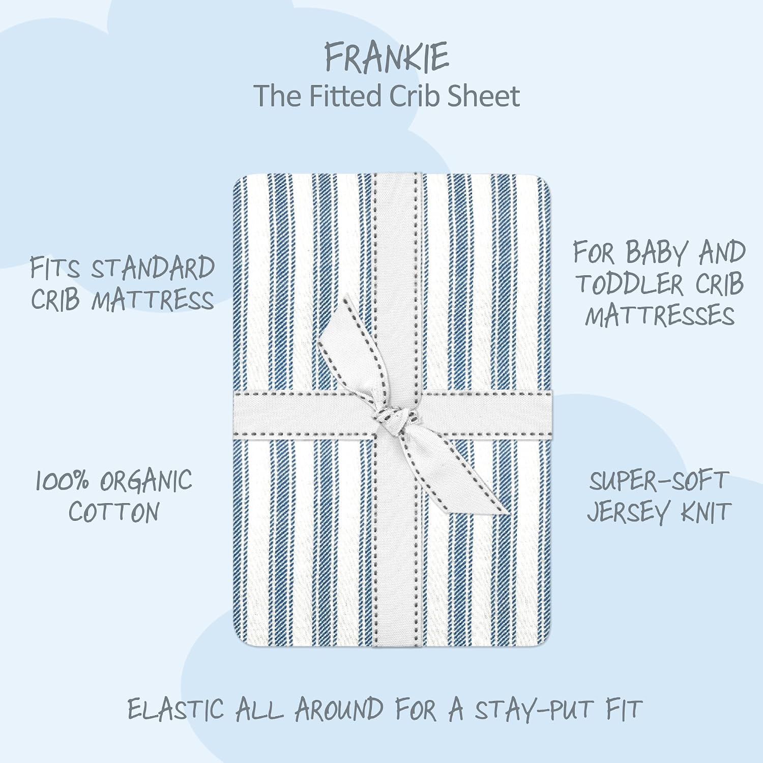 Butterblu Frankie Fitted Crib Sheet 100% Organic Cotton for Baby & Toddler Mattress, Breathable for Boys & Girls, Haberdashery, One Size