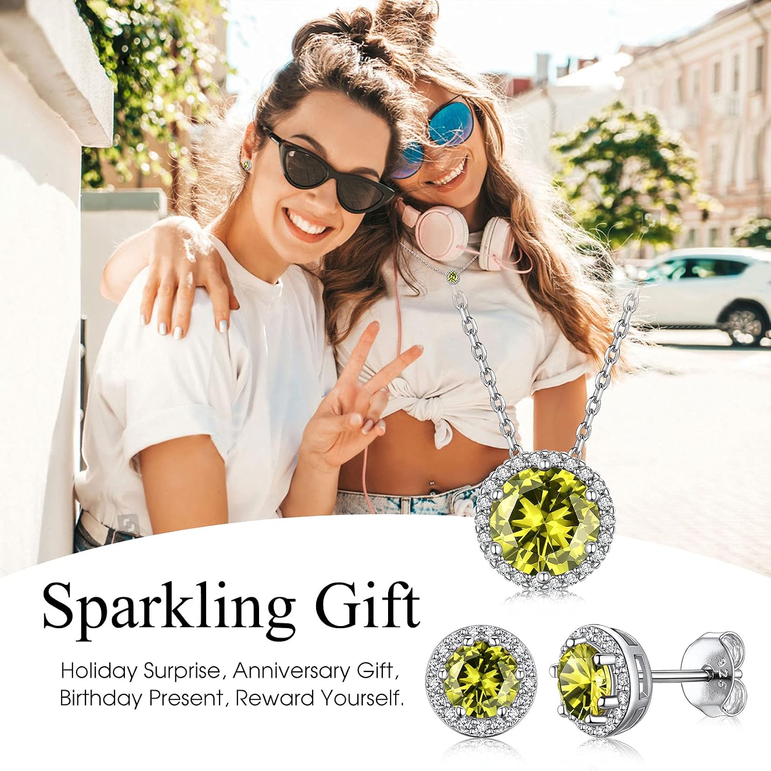 Bestyle Sparkling 925 Sterling Silver Birthstone Stud Earrings for Women, Heart/Round/Teardrop/Square Solitaire Diamond Studs Earrings, Great Birthday/Christmas Gifts