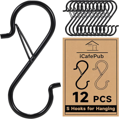 12 Pack 5 Inch S Hooks for Hanging, Heavy Duty S Hooks with Safety Buckle