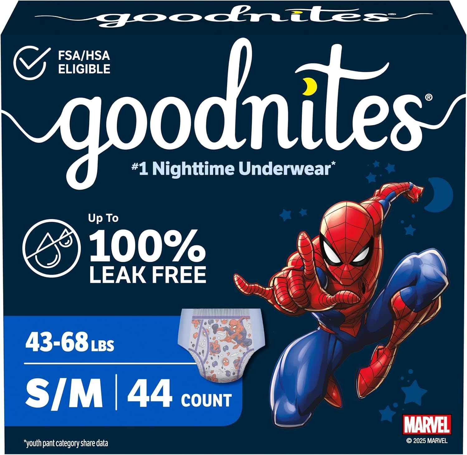 GoodNites Boys Nighttime Underwear, Size S/M, 44 Ct, 2 Packs of 22