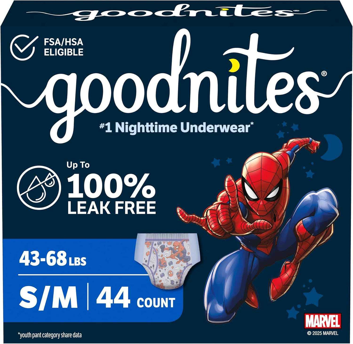GoodNites Boys Nighttime Underwear, Size S/M, 44 Ct, 2 Packs of 22