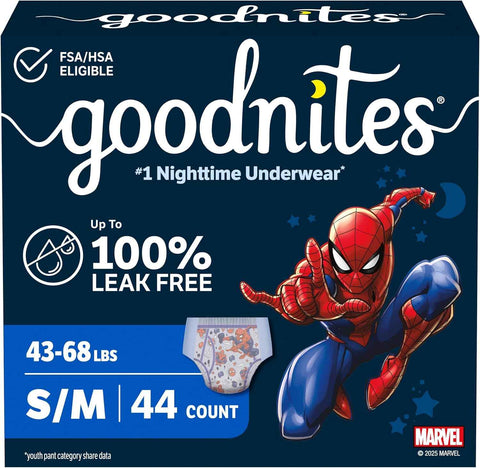 GoodNites Boys Nighttime Underwear, Size S/M, 44 Ct, 2 Packs of 22