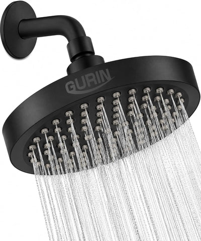 GURIN Shower Head - Luxury Matte Black Finish - Rain Showerhead 6 Inch