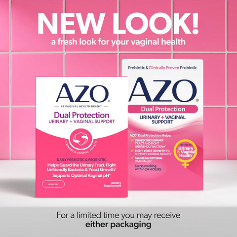 AZO Dual Protection Urinary + Vaginal, Women Probiotics & Prebiotics, 30 Ct | Made For Urinary Tract Health, Fights Unfriendly Bacteria & Yeast Growth, Supports Vaginal pH Balance & Odor*