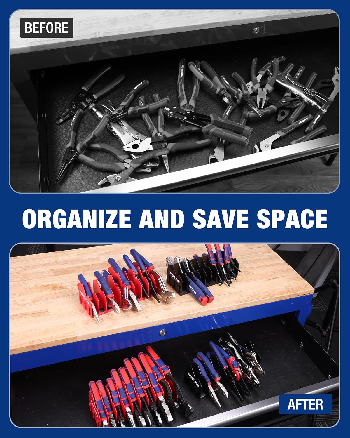 WORKPRO 4-Pack Plier Organizer Rack, 40-Slot Tool Organizer and Storage