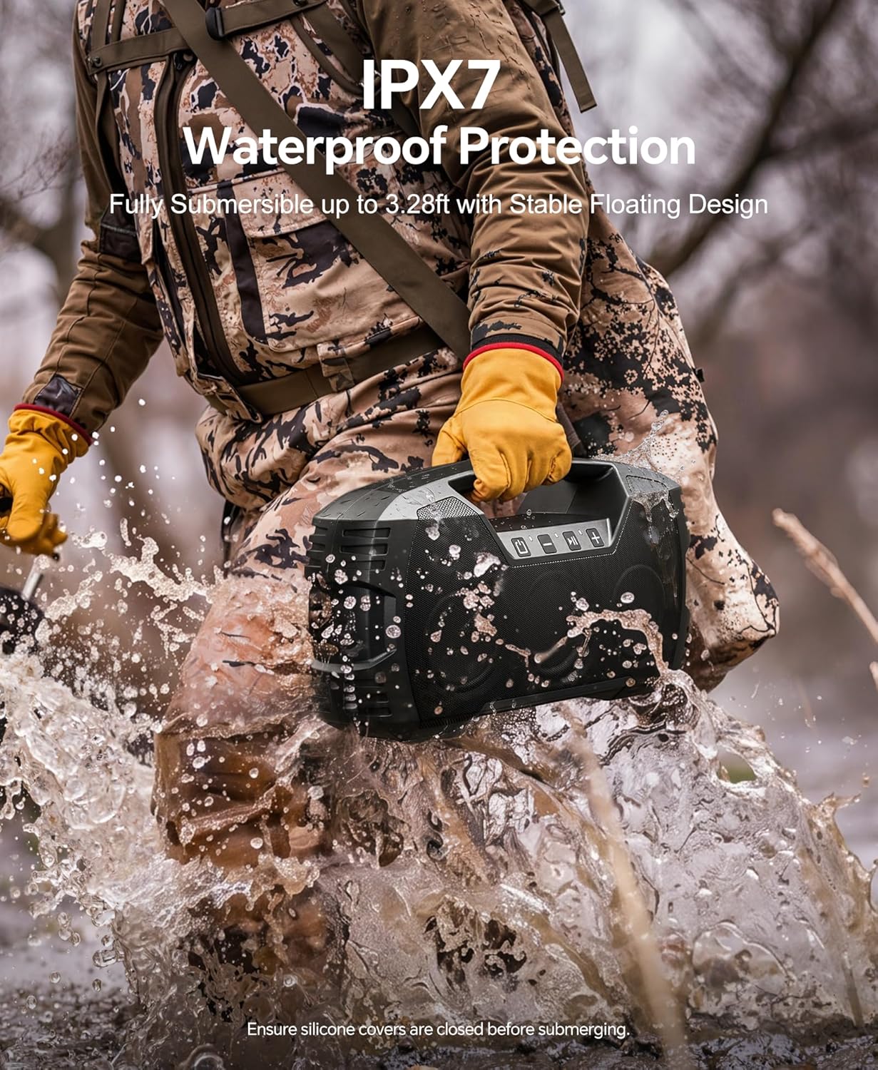 Outdoor Bluetooth Speaker, IPX7 Waterproof, 90W Peak, 32H, Black