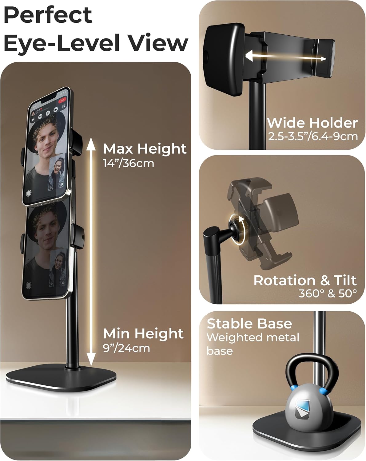 COOPER ChatStand Sturdy Cell Phone Holder, iPhone Stand for Desk, Recording