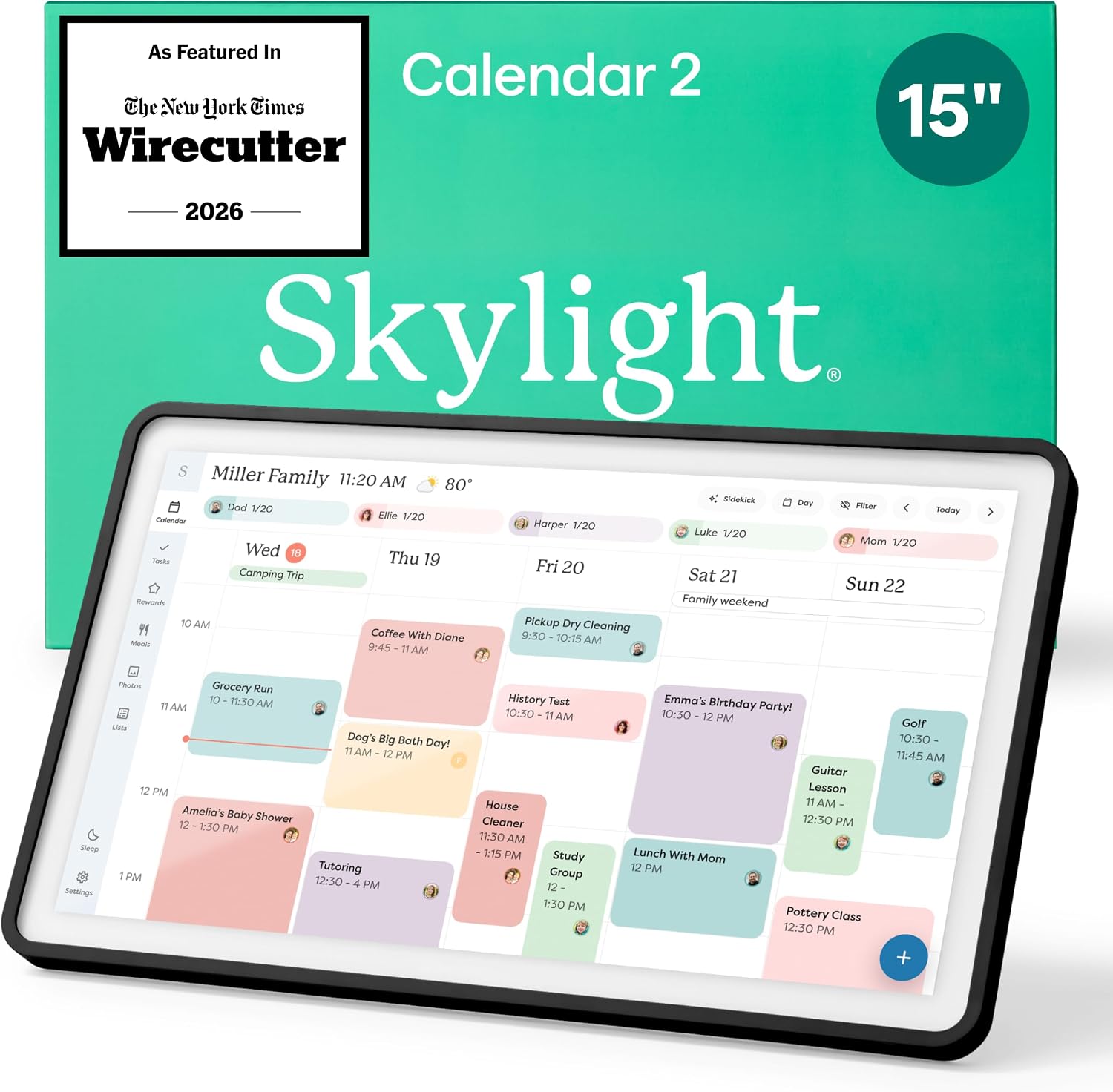 Skylight Calendar 2 – 15" Touchscreen Digital Calendar, Classic, Black