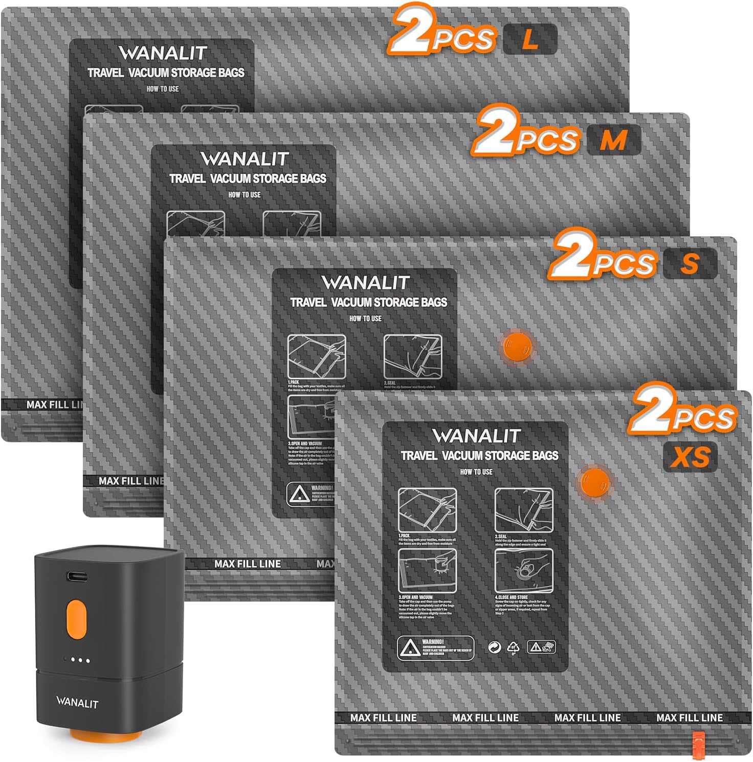 Vacuum Bags for Travel with Wireless Pump for Carry on Luggage or Suitcase