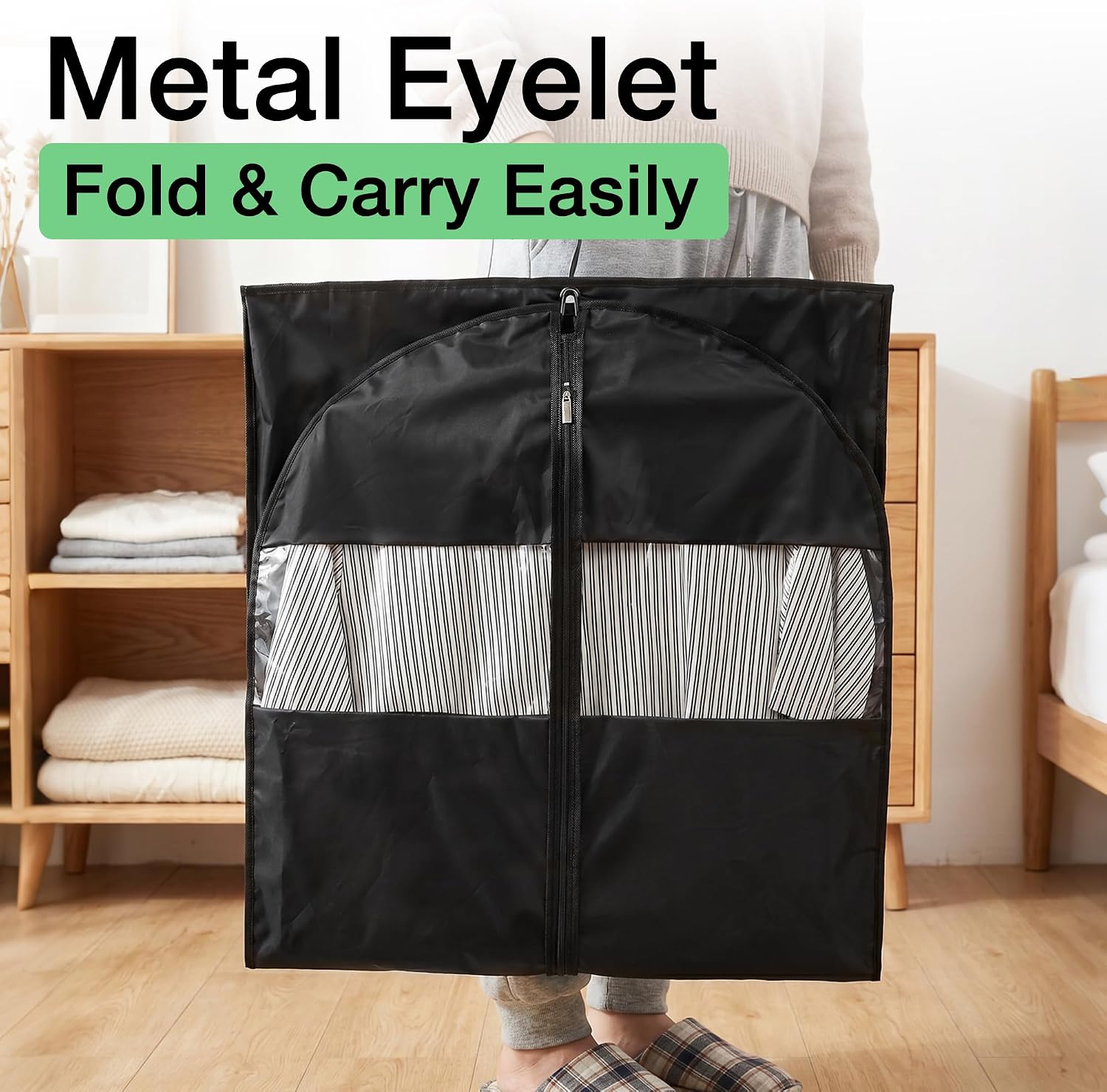 Garment Bags for Hanging Clothes, 50" Suit Bags for Closet Storage, 2-Pack Garment Covers with Clear Window, Foldable Clothing Bags for Suits, Jackets & Dresses (Black)
